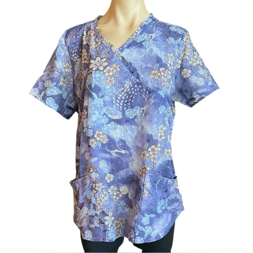 Vibrant Purple Floral Women's Scrub Top GUC